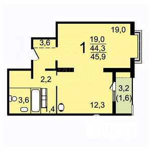 1-к квартира, вторичка, 44м2, 3/23 этаж