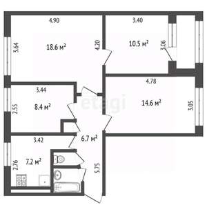 4-к квартира, вторичка, 69м2, 7/9 этаж