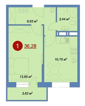 1-к квартира, вторичка, 36м2, 17/17 этаж