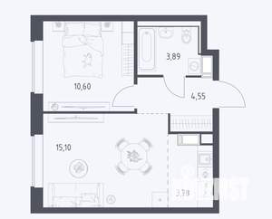 1-к квартира, вторичка, 38м2, 3/17 этаж