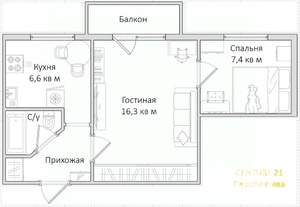 2-к квартира, вторичка, 36м2, 4/5 этаж