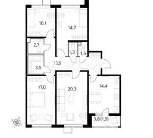4-к квартира, вторичка, 101м2, 13/25 этаж