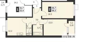 2-к квартира, вторичка, 58м2, 2/26 этаж