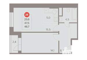 2-к квартира, вторичка, 49м2, 6/22 этаж