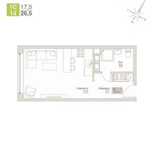 Студия квартира, строящийся дом, 27м2, 12/12 этаж