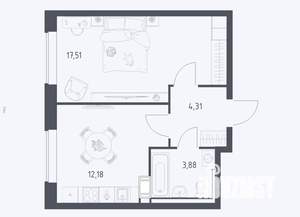 1-к квартира, сданный дом, 38м2, 13/17 этаж
