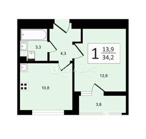 1-к квартира, вторичка, 34м2, 23/25 этаж