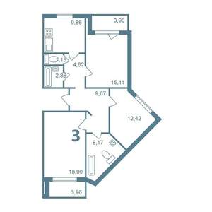 3-к квартира, вторичка, 91м2, 11/17 этаж