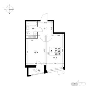 1-к квартира, вторичка, 37м2, 6/8 этаж