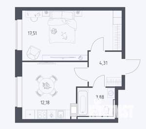 1-к квартира, вторичка, 38м2, 3/17 этаж
