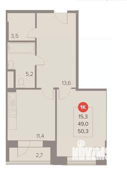 1-к квартира, вторичка, 50м2, 7/22 этаж