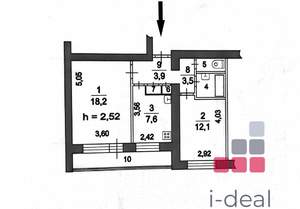 2-к квартира, вторичка, 50м2, 2/9 этаж