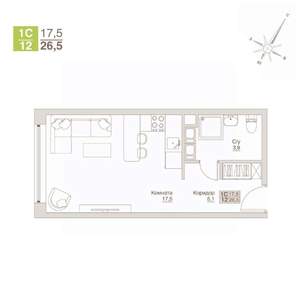 Студия квартира, строящийся дом, 27м2, 10/12 этаж