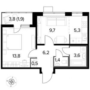 2-к квартира, вторичка, 42м2, 13/25 этаж