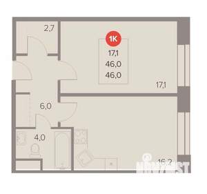 1-к квартира, вторичка, 46м2, 7/22 этаж