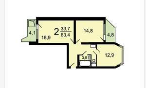 2-к квартира, вторичка, 62м2, 7/17 этаж