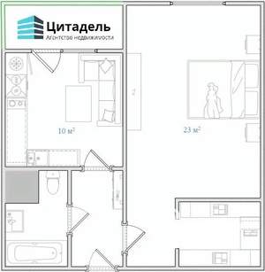 1-к квартира, вторичка, 40м2, 2/12 этаж