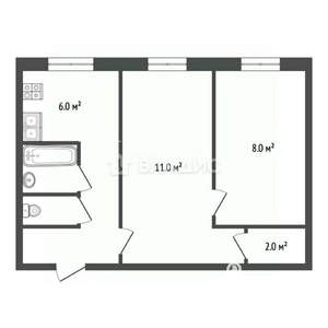 2-к квартира, вторичка, 44м2, 1/2 этаж