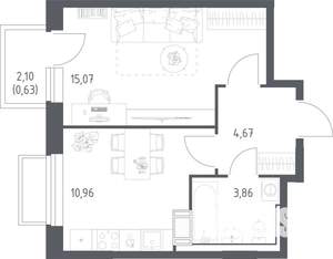1-к квартира, строящийся дом, 35м2, 16/17 этаж