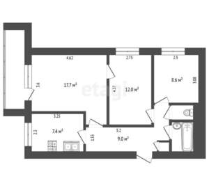 3-к квартира, вторичка, 59м2, 4/9 этаж