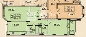 2-к квартира, вторичка, 69м2, 14/16 этаж