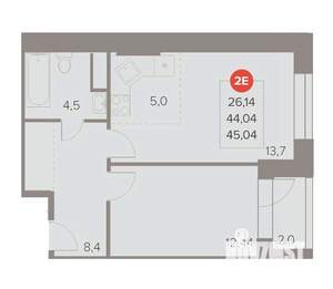 2-к квартира, вторичка, 45м2, 14/22 этаж