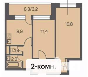 2-к квартира, вторичка, 51м2, 16/25 этаж