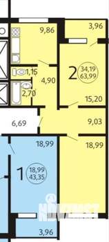 2-к квартира, вторичка, 62м2, 10/17 этаж