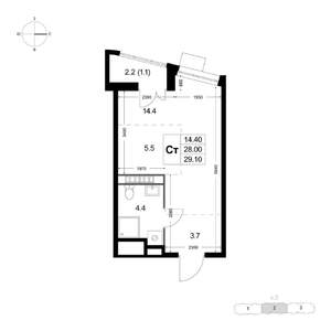 Студия квартира, вторичка, 29м2, 5/8 этаж