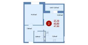 2-к квартира, вторичка, 48м2, 16/17 этаж