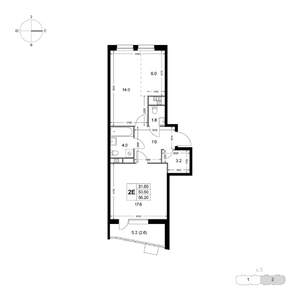 2-к квартира, строящийся дом, 56м2, 8/8 этаж