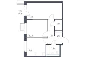 2-к квартира, строящийся дом, 53м2, 11/12 этаж