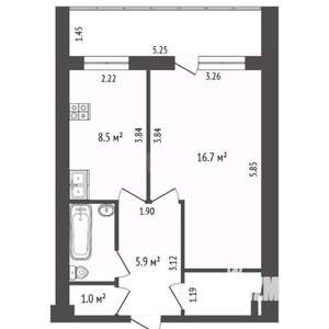 1-к квартира, вторичка, 42м2, 1/9 этаж