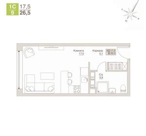 Студия квартира, вторичка, 27м2, 11/12 этаж