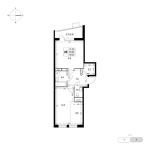 2-к квартира, строящийся дом, 56м2, 8/8 этаж