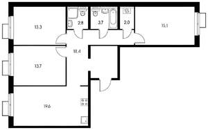 3-к квартира, вторичка, 87м2, 13/25 этаж