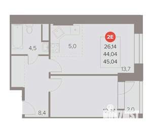 2-к квартира, вторичка, 45м2, 13/22 этаж