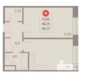 1-к квартира, вторичка, 46м2, 20/22 этаж