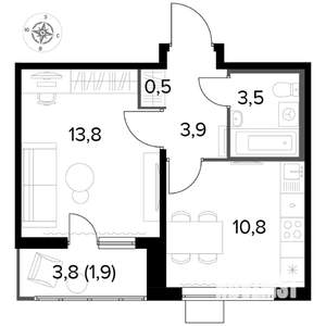 1-к квартира, вторичка, 34м2, 22/25 этаж