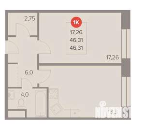 1-к квартира, вторичка, 46м2, 9/22 этаж