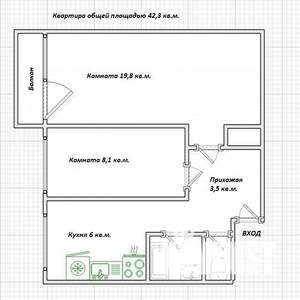 2-к квартира, вторичка, 43м2, 4/5 этаж