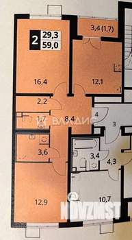 2-к квартира, вторичка, 58м2, 3/22 этаж
