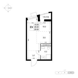 Студия квартира, вторичка, 30м2, 2/8 этаж