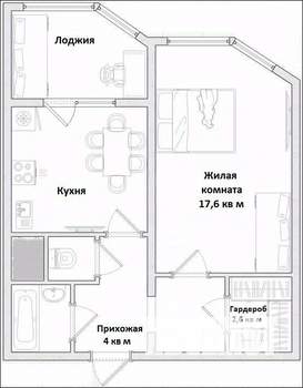 1-к квартира, вторичка, 42м2, 24/25 этаж