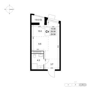Студия квартира, строящийся дом, 30м2, 6/8 этаж
