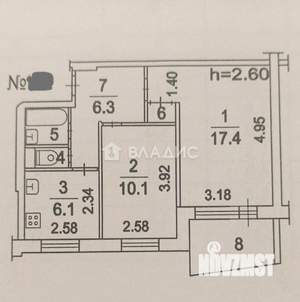 2-к квартира, вторичка, 43м2, 3/9 этаж