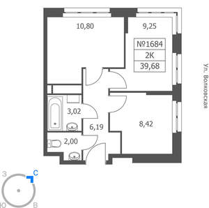 2-к квартира, вторичка, 40м2, 16/21 этаж