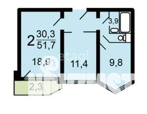 2-к квартира, вторичка, 51м2, 13/17 этаж