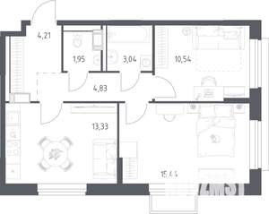2-к квартира, строящийся дом, 53м2, 11/17 этаж
