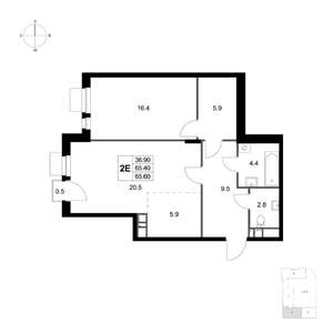 2-к квартира, вторичка, 66м2, 5/6 этаж